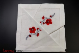 Napkin set - Red peach blossom embroidery